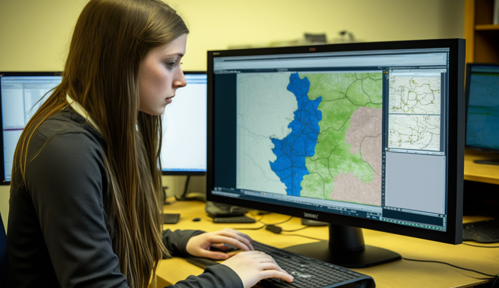 a student working with GIS software