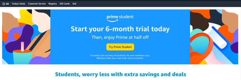 amazon prime student plan screenshot